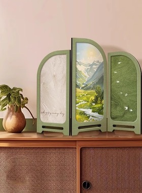 奶油风日照金山小屏风摆件
