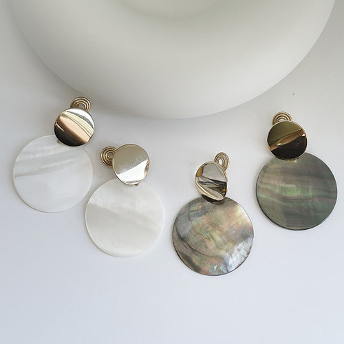 复古几何圆形天然贝壳ins冷淡风夸张吊坠耳环无耳洞蚊香夹耳钉女