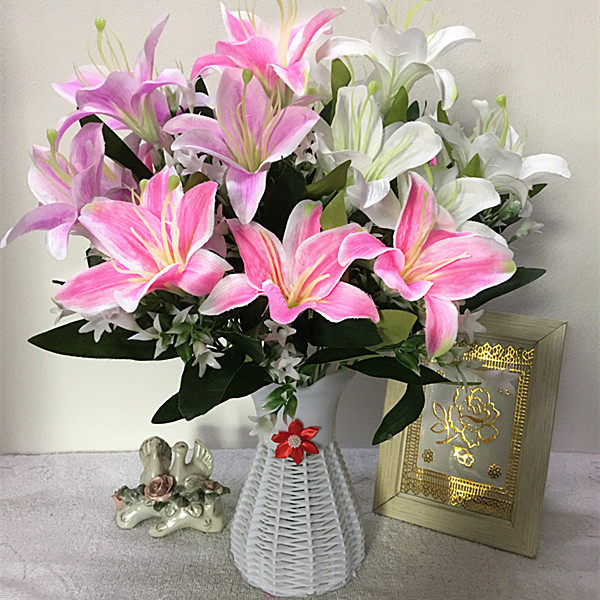 经典百合花仿真花绢花客厅卧室餐桌桌面摆设装饰花假花百合花