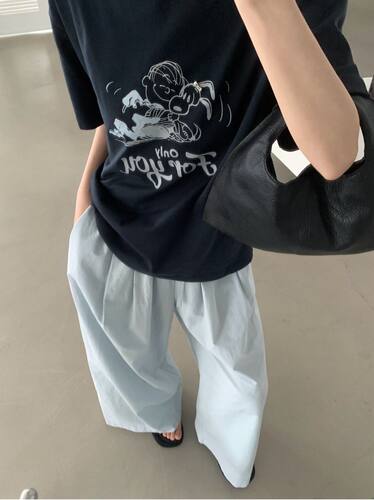 About moon卡通史努比短袖T恤女宽松韩系休闲百搭上衣