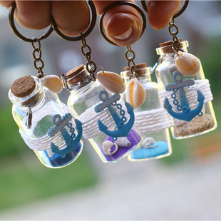 饰工艺品礼物 天然海螺漂流瓶彩色流沙贝壳许愿玻璃瓶钥匙扣挂件装