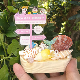 天然海螺贝壳木制底座小摆台海岛礼品纪念品励志个性摆件桌面装饰