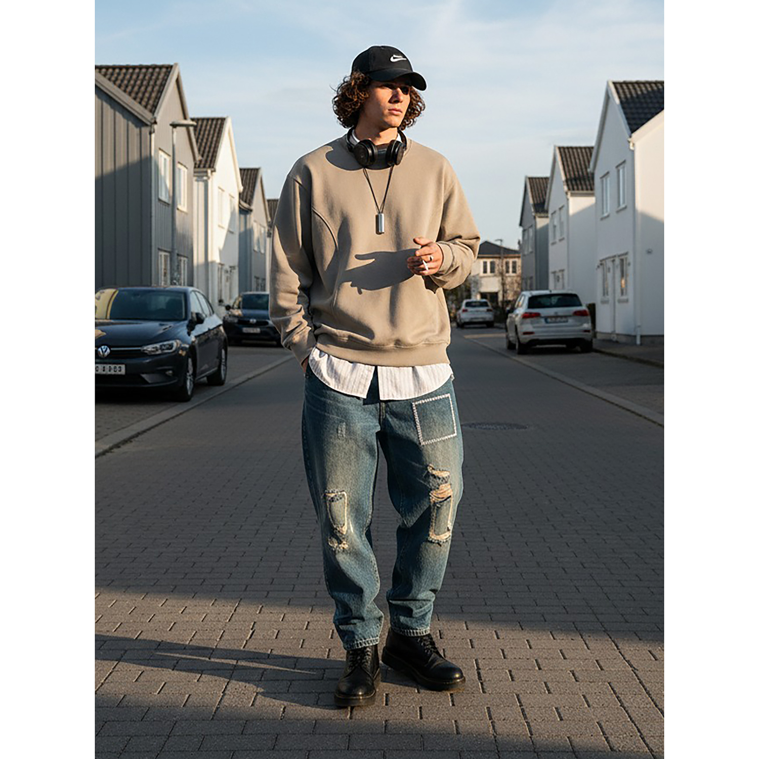 美式复古休闲运动圆领卫衣