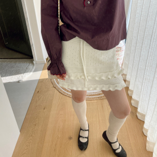 白色短裙双层木耳边针织短裙子 新品 heidy海蒂 2026春季