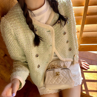 heidy海蒂 小香风质感穿搭绿色花纱外套女短上衣外套2026春季