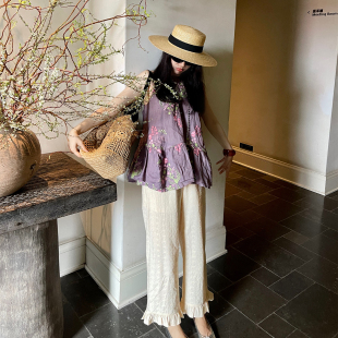 花边松紧腰 刺绣棉裤 夏日奶昔黄 春夏新品 heidy海蒂