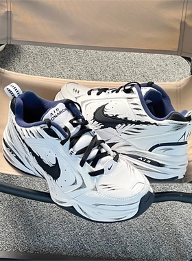 球鞋定制 Nike Air Monarch 毒液之力泼墨黑白男女低帮复古老爹鞋