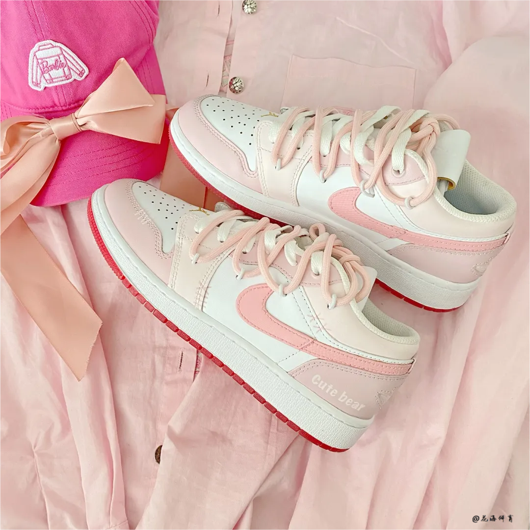 球鞋定制 Air Jordan 1 Low 甜蜜爱恋少女感白粉红低帮女款篮球鞋