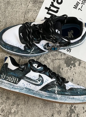 球鞋定制 Nike SB Alleyoop 星辰之眼做旧哥特手绘男女低帮板鞋