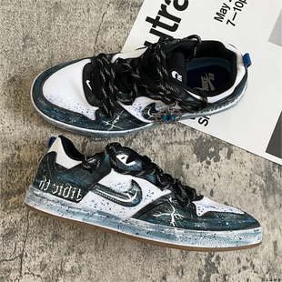 球鞋定制 Nike SB Alleyoop 星辰之眼做旧哥特手绘男女低帮板鞋