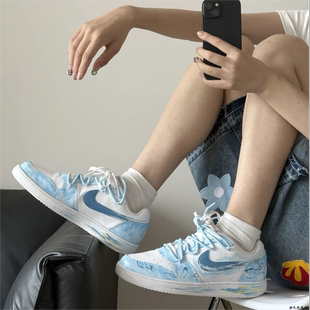 EBERNON 球鞋 Nike 閃電之子暈染清新復(fù)古藍(lán)百搭男女低幫板鞋 定制