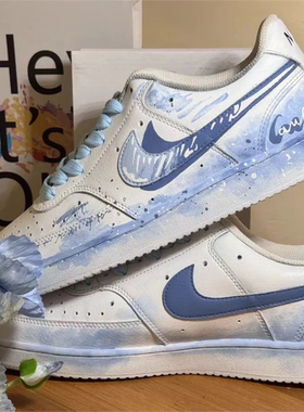 球鞋定制 Nike Court Royale 雨过天晴泼墨做旧手绘低帮男女板鞋