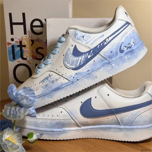 球鞋定制 Nike Court Royale 雨过天晴泼墨做旧手绘低帮男女板鞋