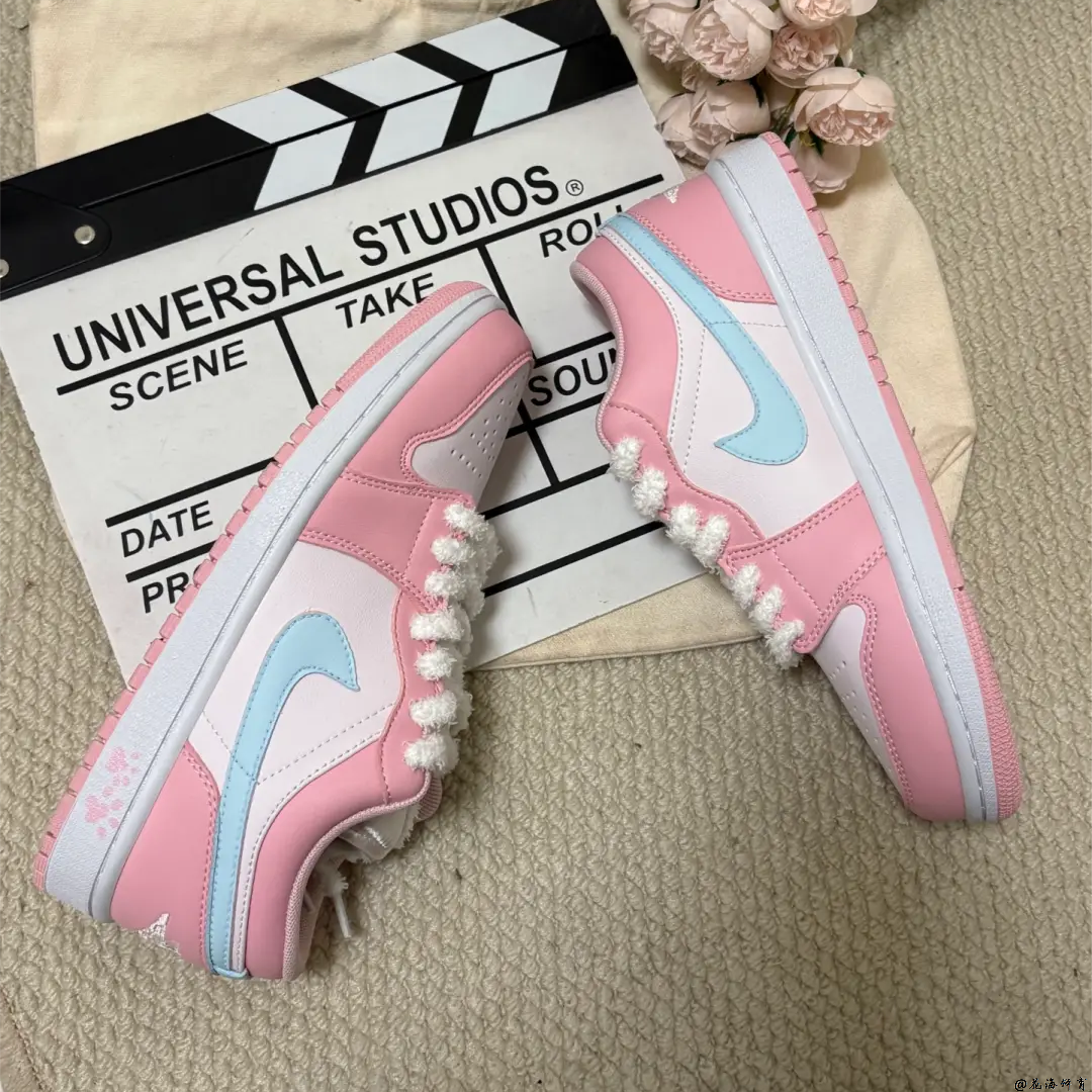 球鞋定制 Air Jordan 1 粉猫爪可爱甜妹多巴胺女款低帮复古篮球鞋