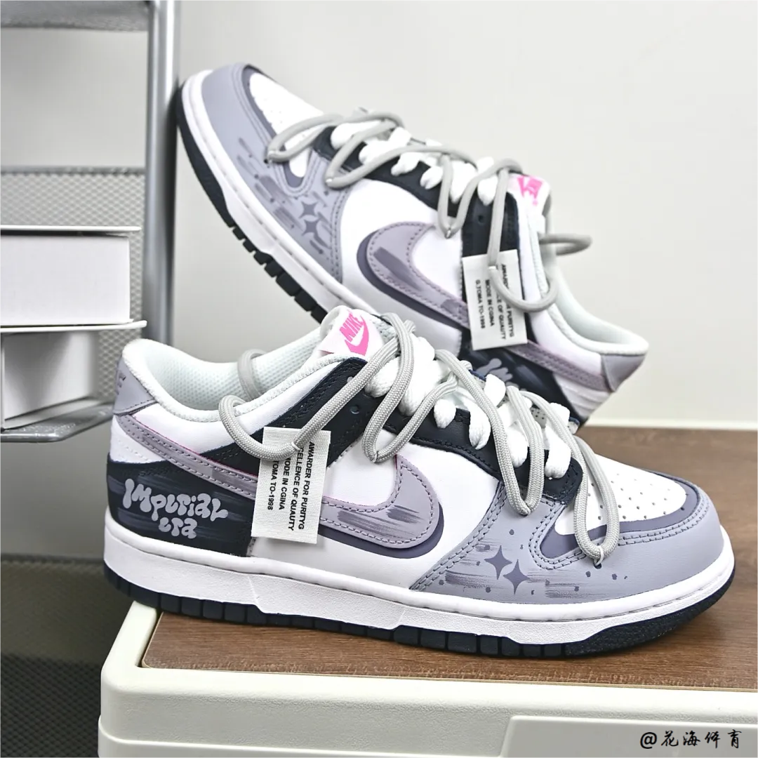 球鞋定制 Nike Dunk Low 暗夜紫解构涂鸦泼墨低帮手绘女款板鞋