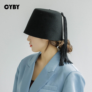 秋冬个性羊毛女流苏筒子帽土耳其菲斯帽摩洛哥中东穆斯林民族毡帽