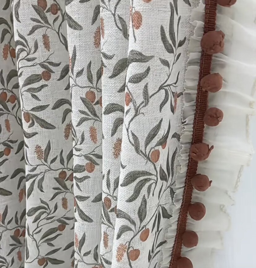 新款山楂树印花纱帘现代复古中古风简约美式客厅卧室阳台窗纱