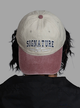 DABOE水洗复古拼色软顶男鸭舌帽字母刺绣遮阳防晒大头围女棒球帽