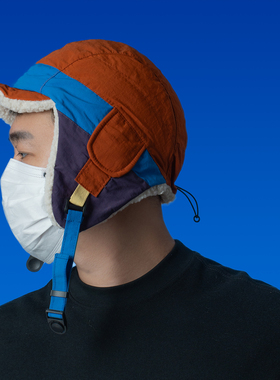 DABOE日系复古拼色飞行帽男女情侣户外保暖防寒护耳帽冬季雷锋帽