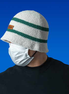 DABOE日系复古手工编织渔夫帽男女拼色条纹百搭文艺显脸小盆帽