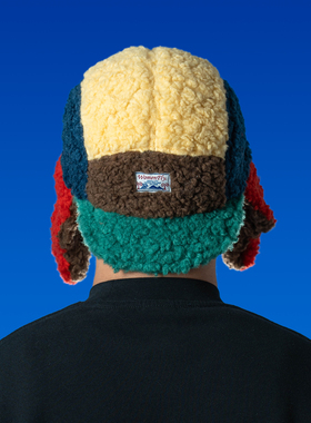 DABOE复古可爱红色弯檐雷锋帽男女羊羔绒滑雪保暖护耳加厚帽子