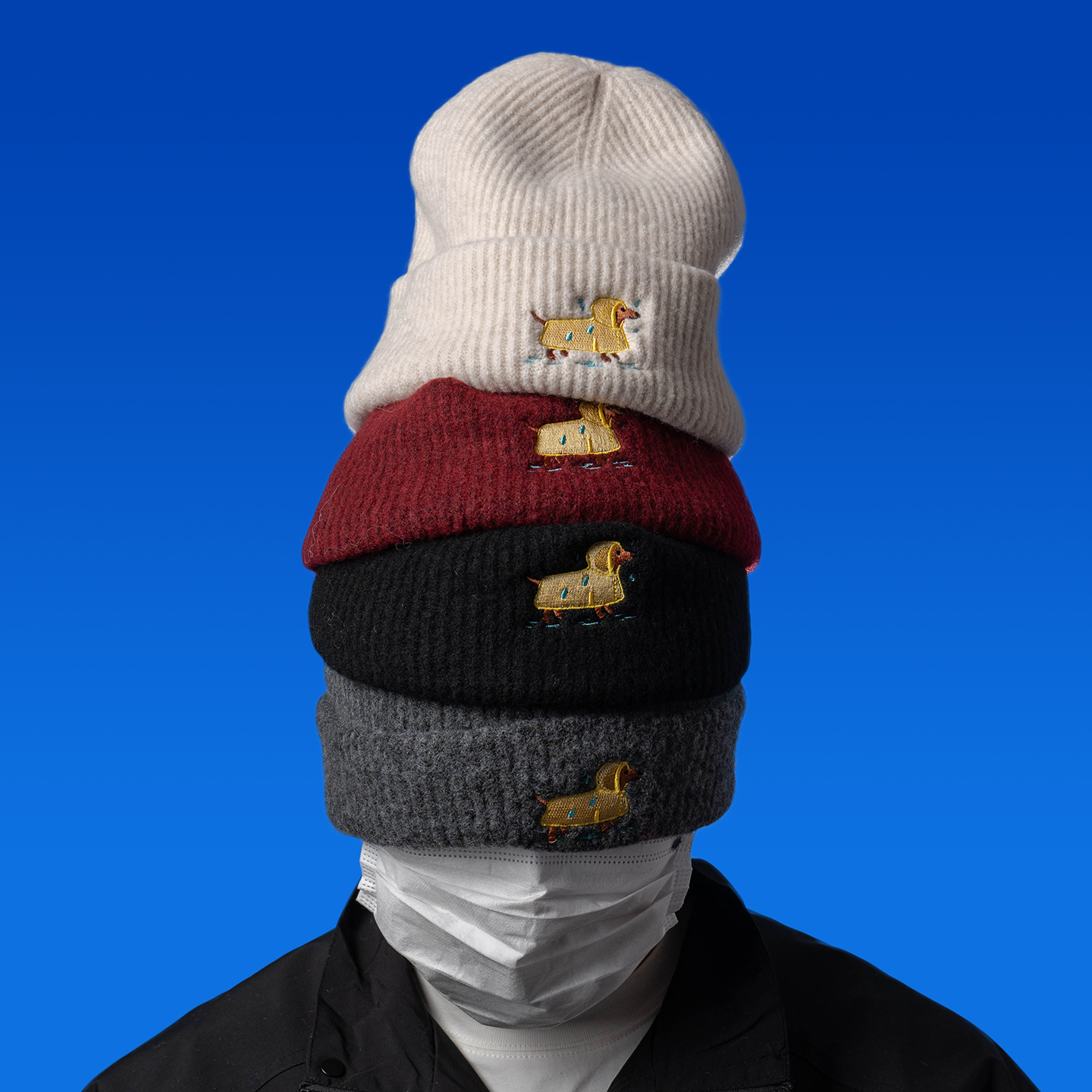 DABOE日系刺绣小狗针织毛线帽简约男女秋冬街头休闲冷帽套头帽