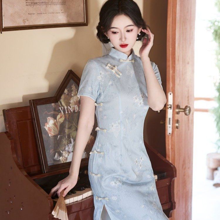 薄麻减龄娃娃领短袖连衣裙夏款棉麻女装通勤衬衫领长裙纯色中长款