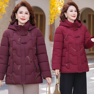 中老年女士冬季加厚棉服妈妈装保暖外套大码女装冬衣新款时尚绣花