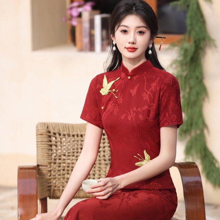 薄麻减龄娃娃领短袖连衣裙夏款棉麻女装通勤衬衫领长裙纯色中长款