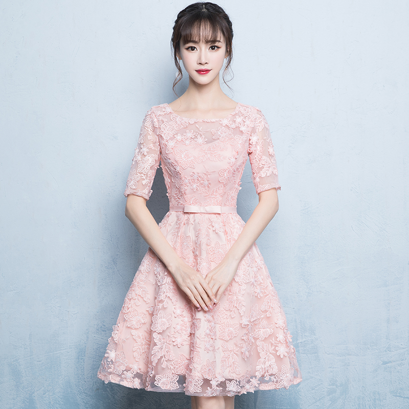粉色小女2019新款短款小个子晚礼服限时2件3折