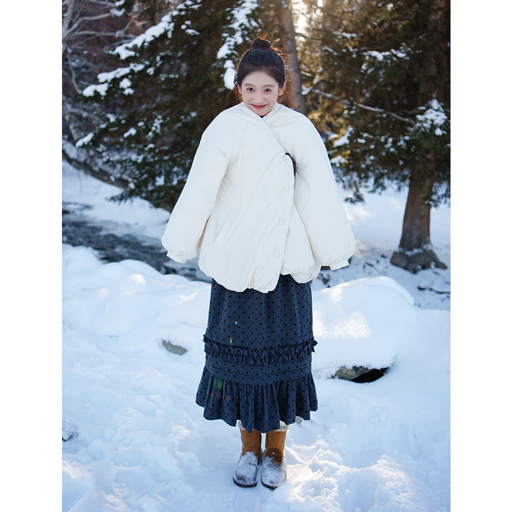 超文艺磨毛感日系波点半裙古苔冬