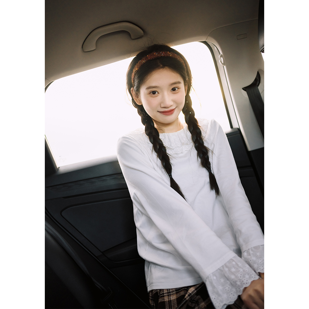 古苔双层蕾丝花边领T恤叠穿的神