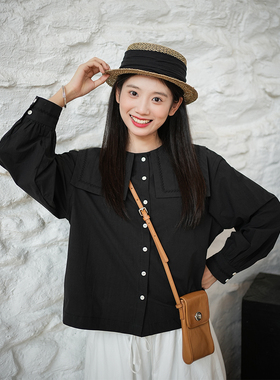 古苔 海军风大翻领衬衫 日系文艺显xiong小 早秋衬衫叠穿马甲女