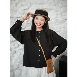 古苔 海军风大翻领衬衫 日系文艺显xiong小 早秋衬衫叠穿马甲女