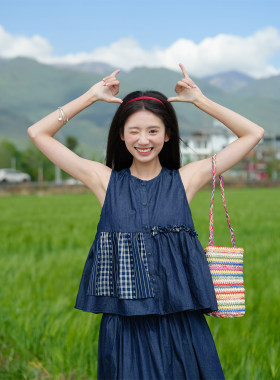 牛仔马甲古苔夏季单穿拼接娃娃衫