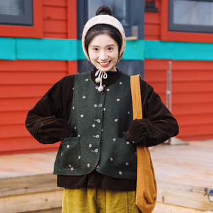 古苔 复古波点马甲双面穿 秋冬三明治穿搭夹心背心 呢料显瘦日系