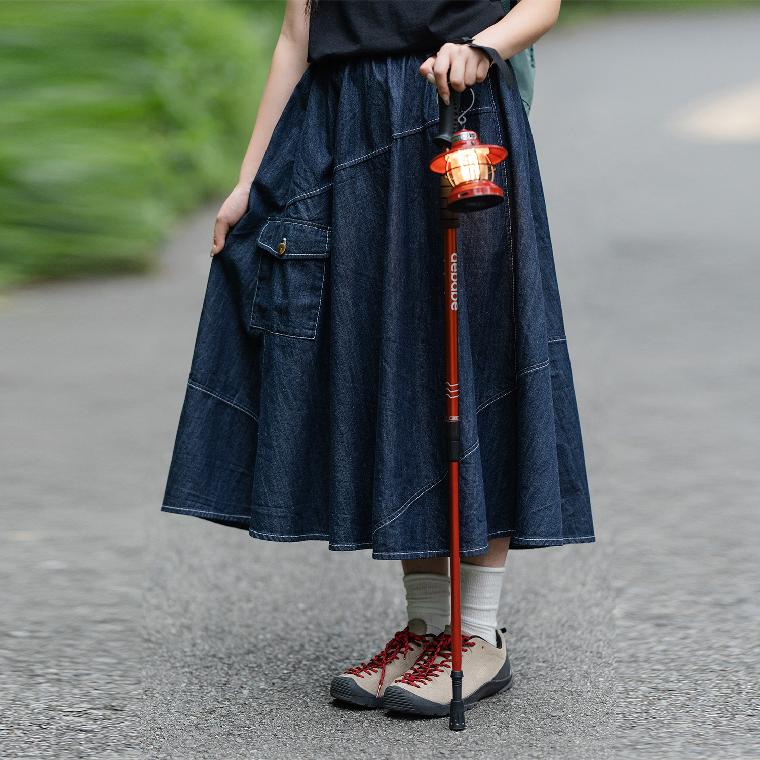 古苔日系工装牛仔半身裙薄款伞裙