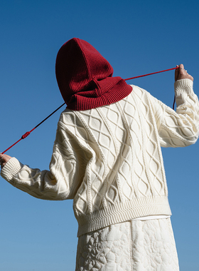 古苔红色针织帽法帽冷帽两用保暖