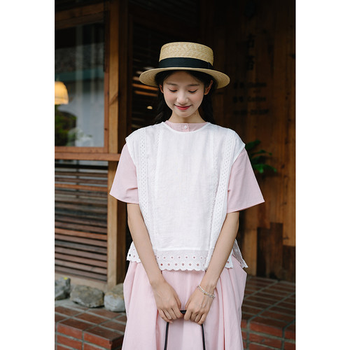 古苔亚麻刺绣显高遮肉一片式马夹