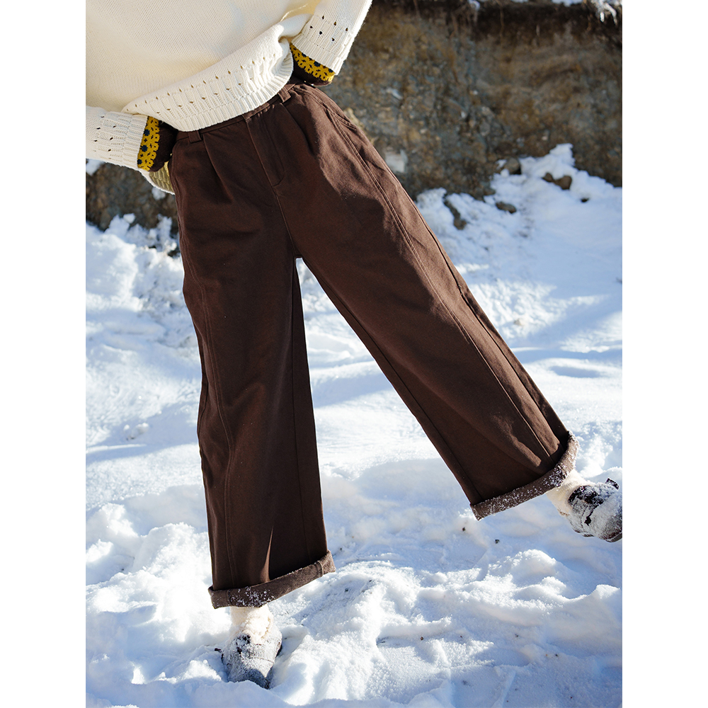 经典好版型磨毛直筒裤古苔显腿直