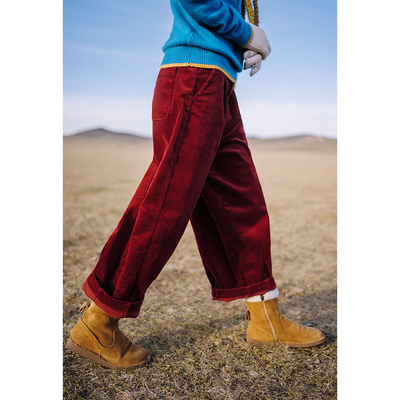 红色灯芯绒气球裤古苔秋冬香蕉裤