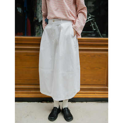 古苔经典白色花苞半身裙日系文艺