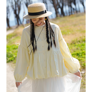 古苔 经典复活花苞上衣浅春鹅黄色显白桑蚕丝面料超柔软H版型显瘦