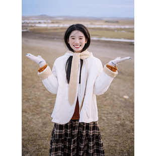 古苔 羊羔毛棉衣外套 连帽可分开搭配小众设计拼接轻量化秋冬上衣