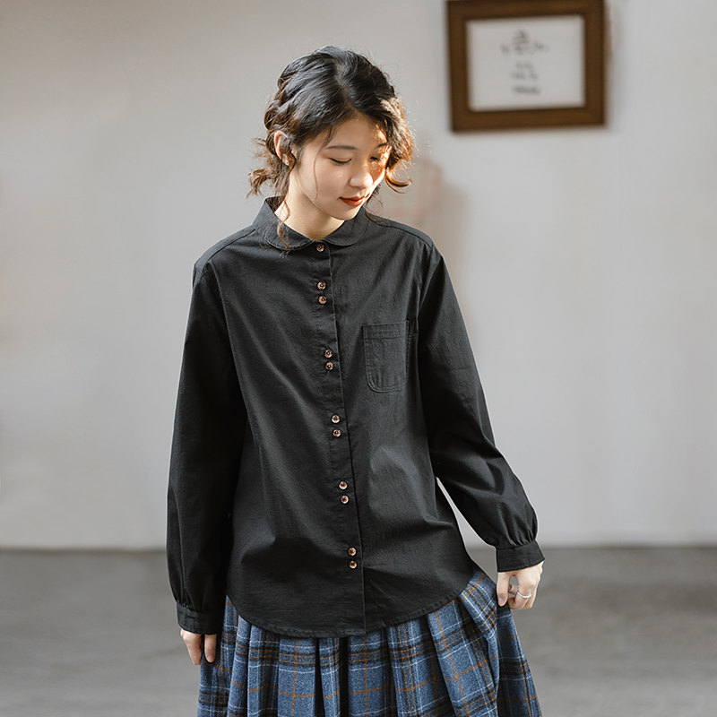 古苔黑色经典双排扣衬衫秋冬百搭