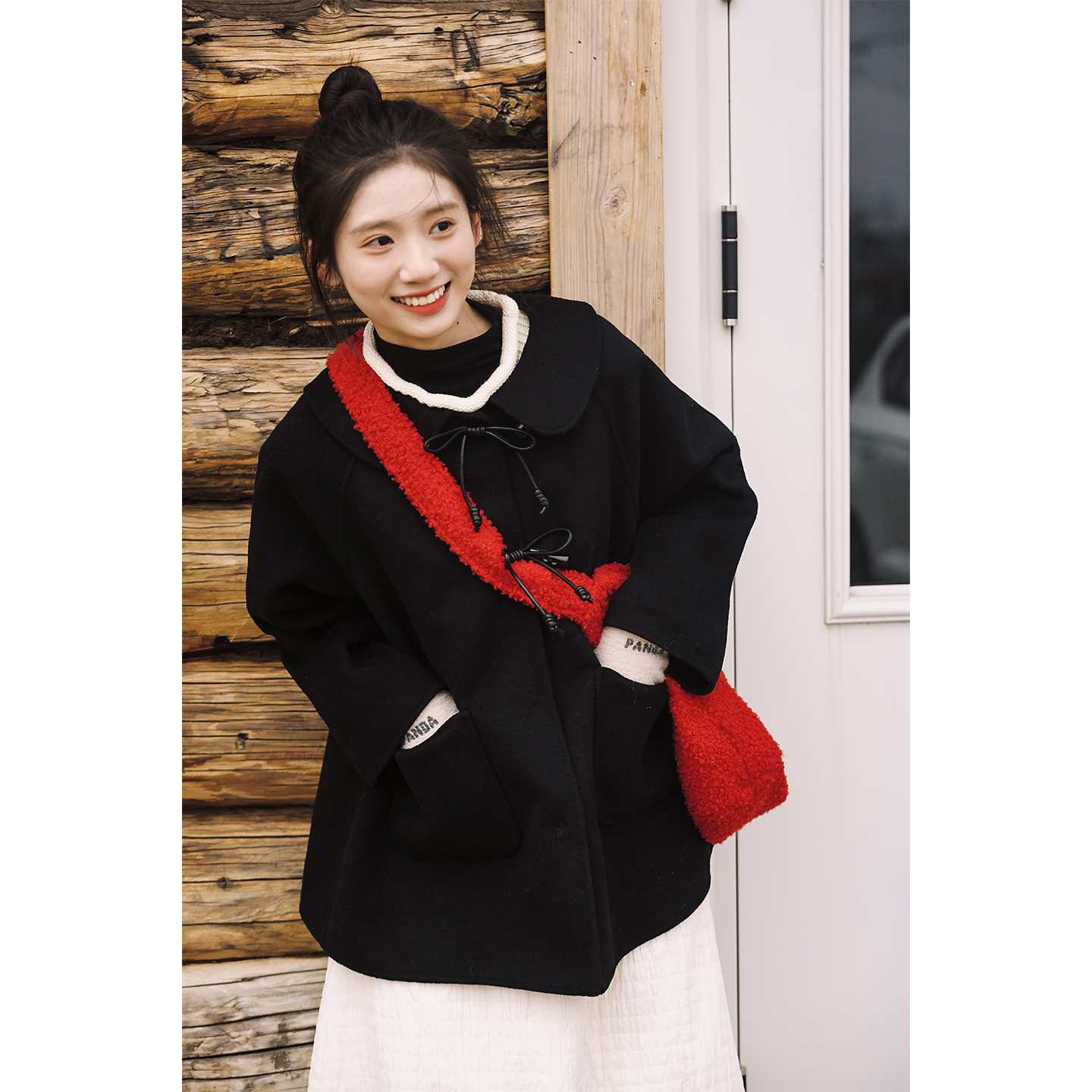 年度最爱的黑色羊毛大衣古苔外套