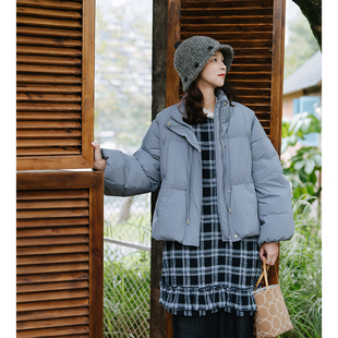 古苔 两穿90白鸭绒羽绒服 袖子可拆卸做马甲梦幻蓝蓬蓬短款外套女