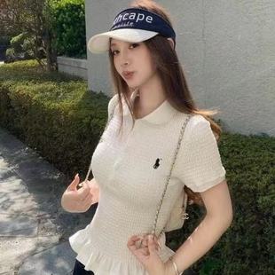 上衣潮 好货 小众设计感褶皱花边衬衫 T恤女2025早秋POLO领短袖 修身