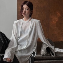 2025早秋新款韩版宽松显瘦休闲飘带长袖T恤女设计感小众镂空上衣