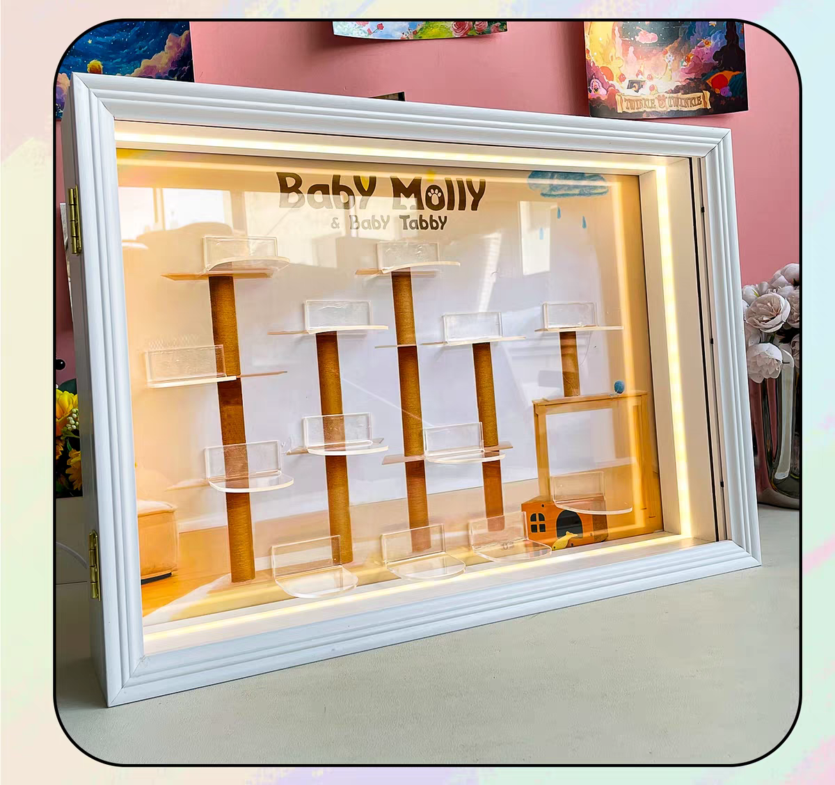 壁挂展示盒适用泡泡玛特Baby Molly喵趣横生系列手办盲盒场景相框